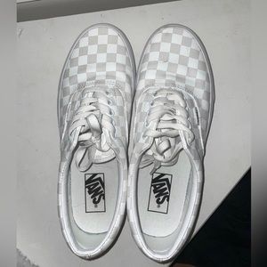 All white checkered Vans